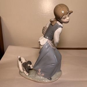 Lladro Figurine #4982 - Naughty Dog - Puppy Tugging On Young Girl’s Skirt, AS IS
